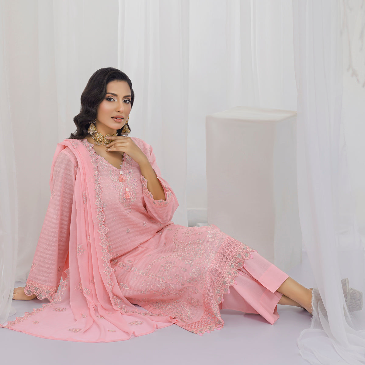 Blush Whisper — 3 Piece Embroidered Suit