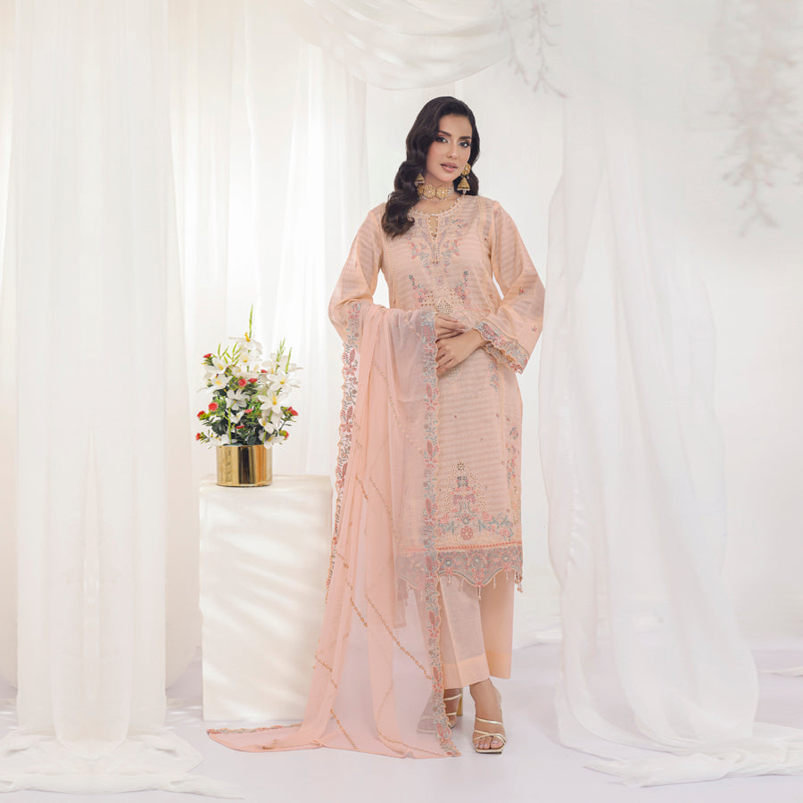 Blush Peach Embroidered 3-Piece Suit