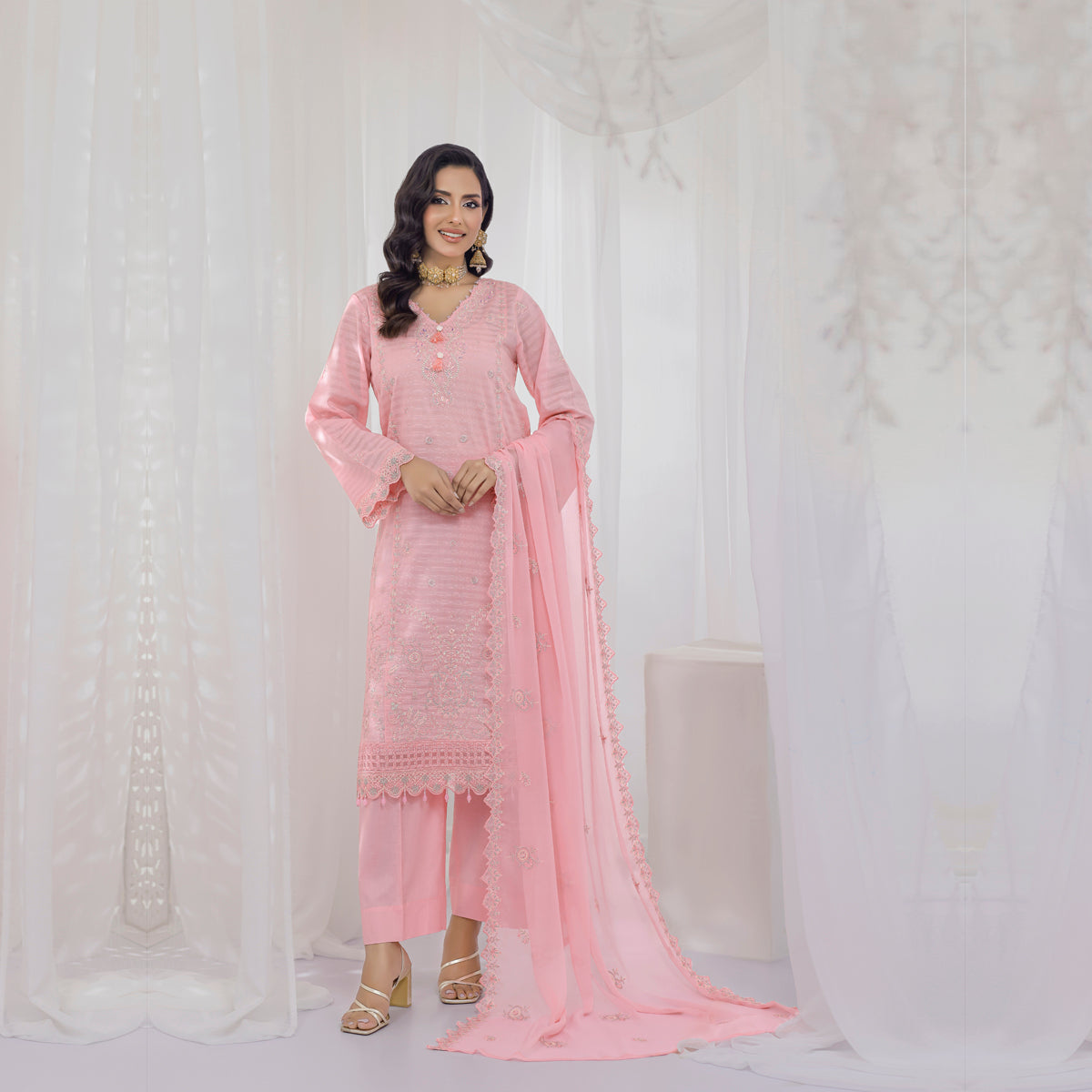 Blush Whisper — 3 Piece Embroidered Suit