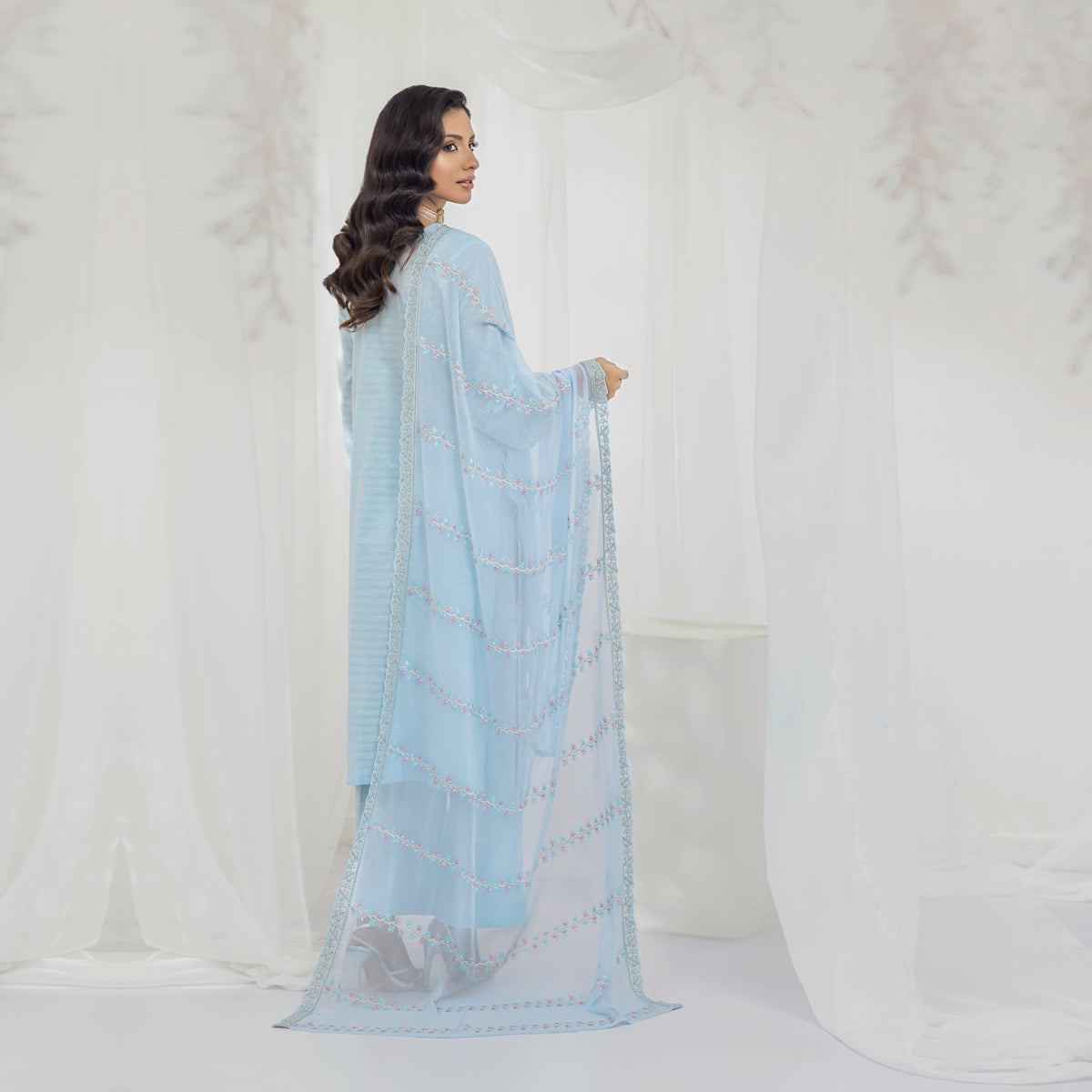 Serene Blue Embroidered 3-Piece Suit