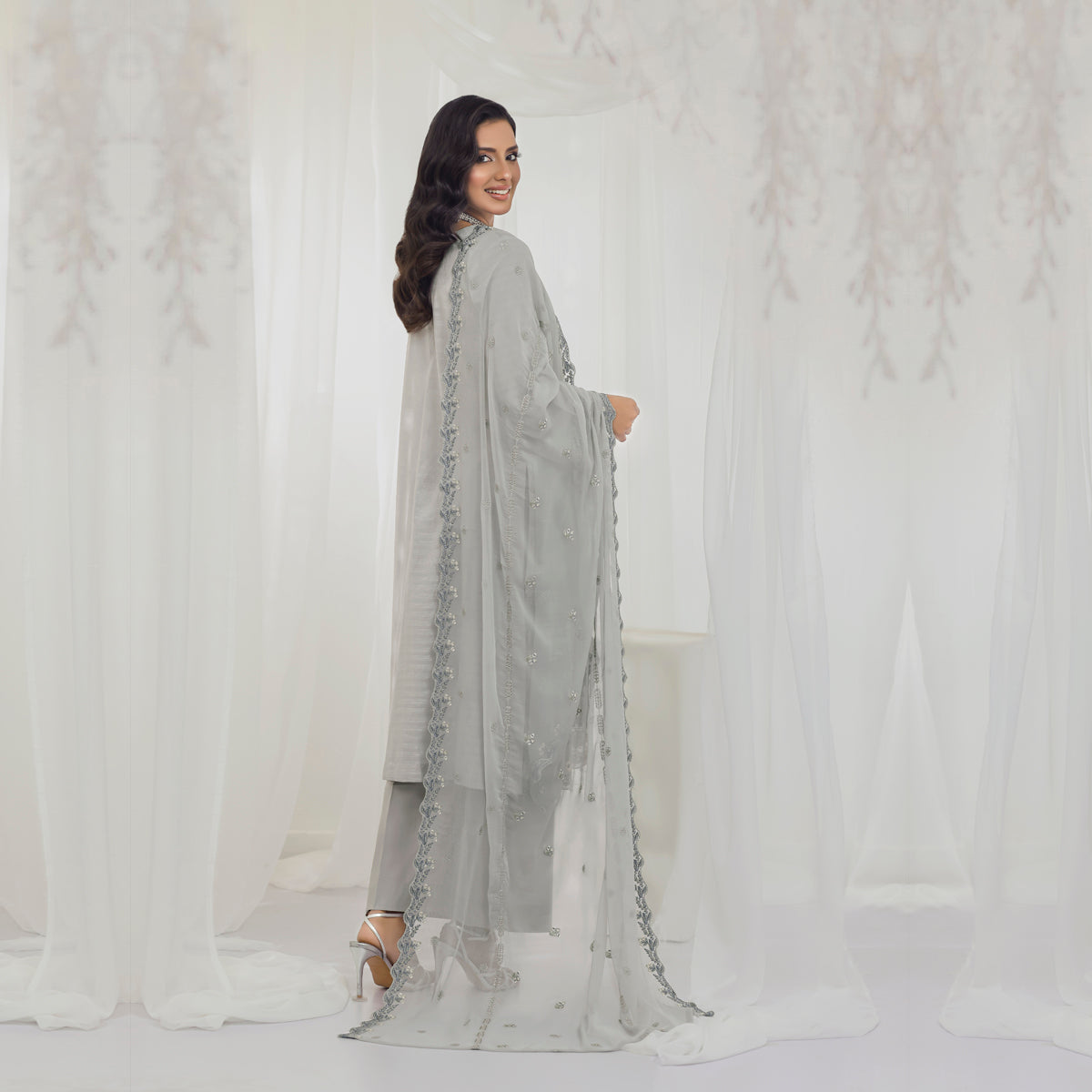 Silver Serenity 3-Piece Embroidered Suit